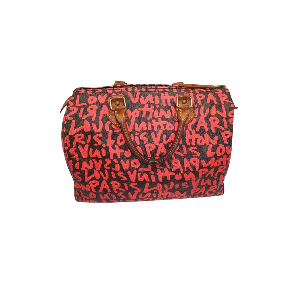 Louis Vuitton Speedy 30 Leather Pink Graffiti Monogram Handbag Black One Size
